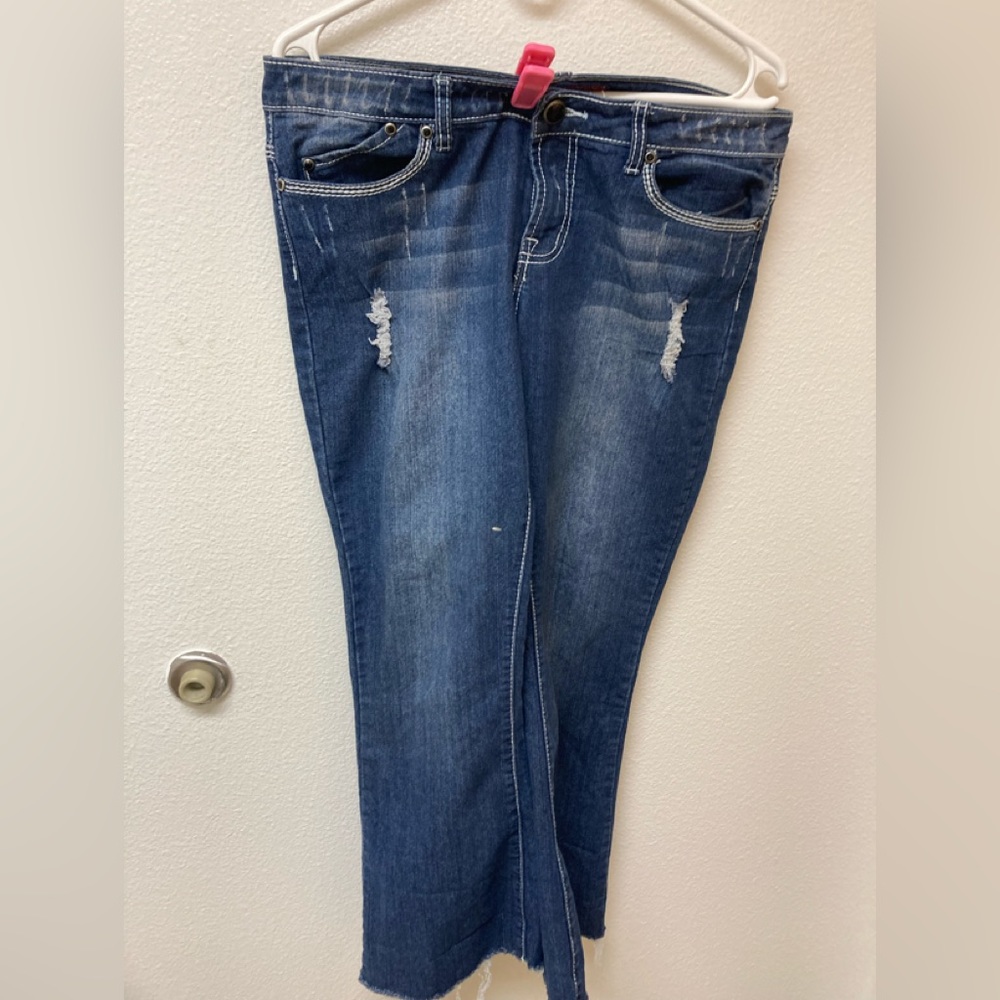 Red Rivet Rhineatone Bling And Distressed Jeans (… - image 2